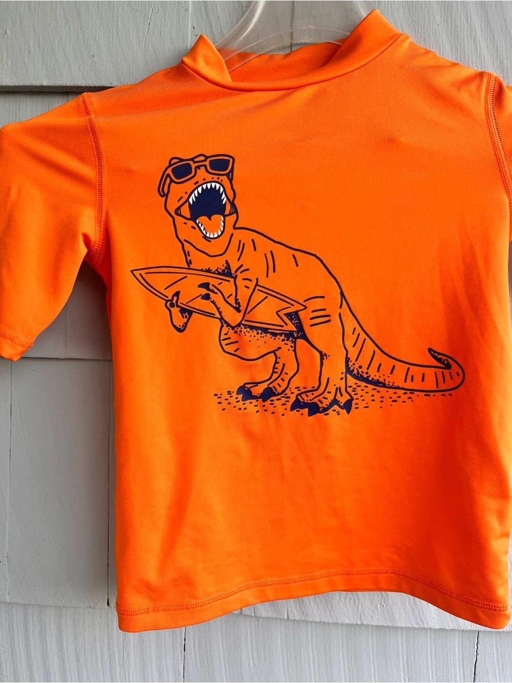 Cat & Jack Orange Short-Sleeve Dino Surf Rash Guard